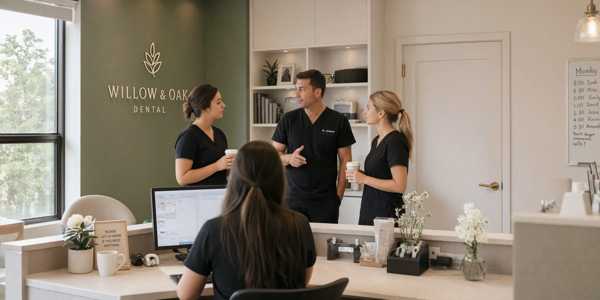 Dental practice team coordinating the day together